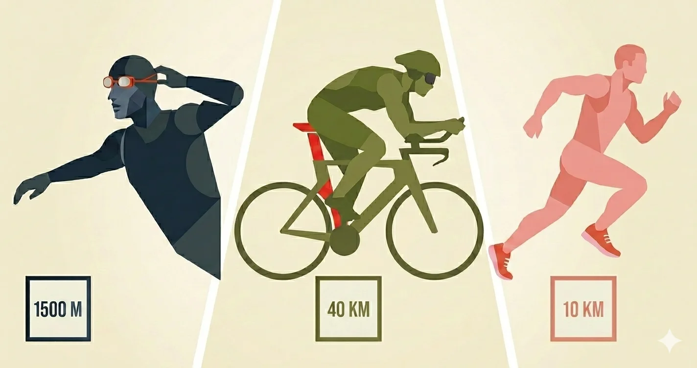 Triatleta en las tres disciplinas: natación en aguas abiertas, ciclismo en ruta y carrera a pie